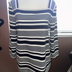 Talbots Navy blue and White Striped Off-Shoulder Top
